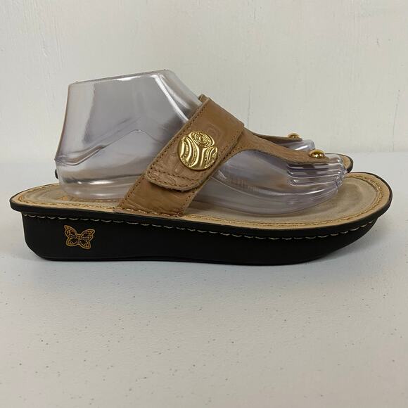 Alegria Shoes - Alegria Women's Carina Tan Leather Wedge Thong Flip Flop Sandal Size 41 10.5-11